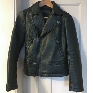 Zara Bottle Green Faux Leather Jacket